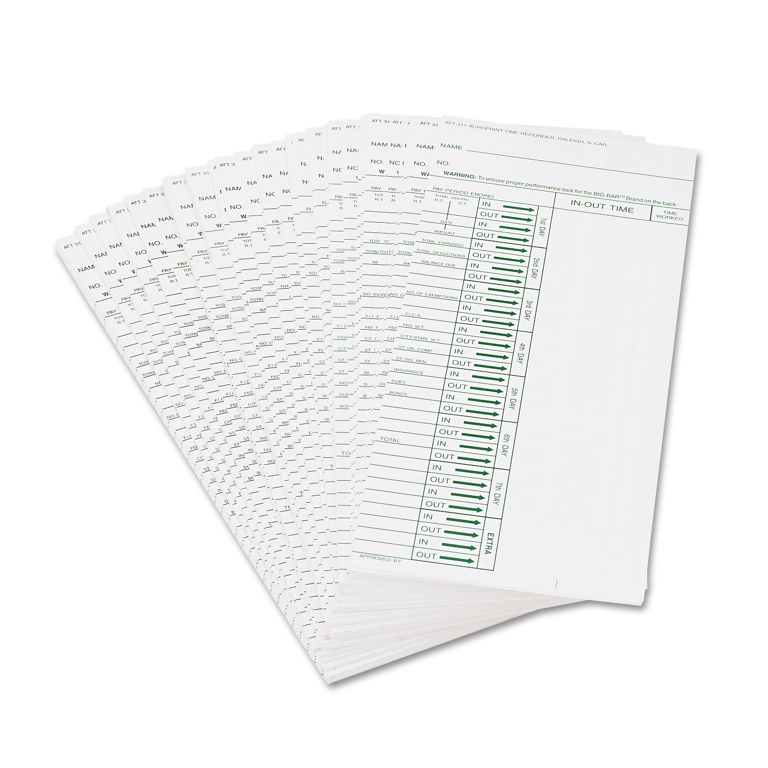 Time Clock Cards for Acroprint ATT310, One Side, 4 x 10, 200/Pack - 