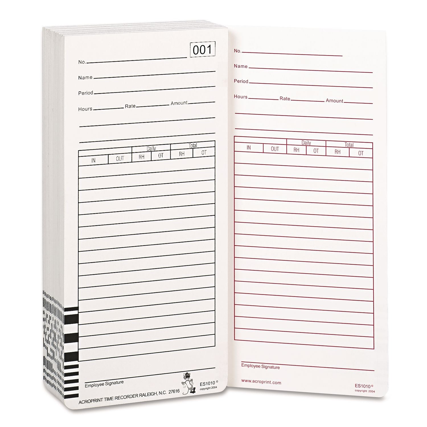 Time Clock Cards for Acroprint ES1000, Two Sides, 3.5 x 7, 100/Pack
