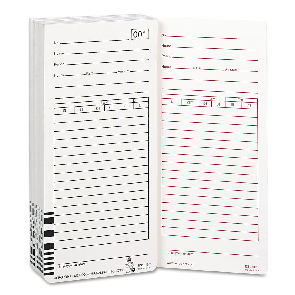 Time Clock Cards for Acroprint ES1000, Two Sides, 3.5 x 7, 100/Pack - 