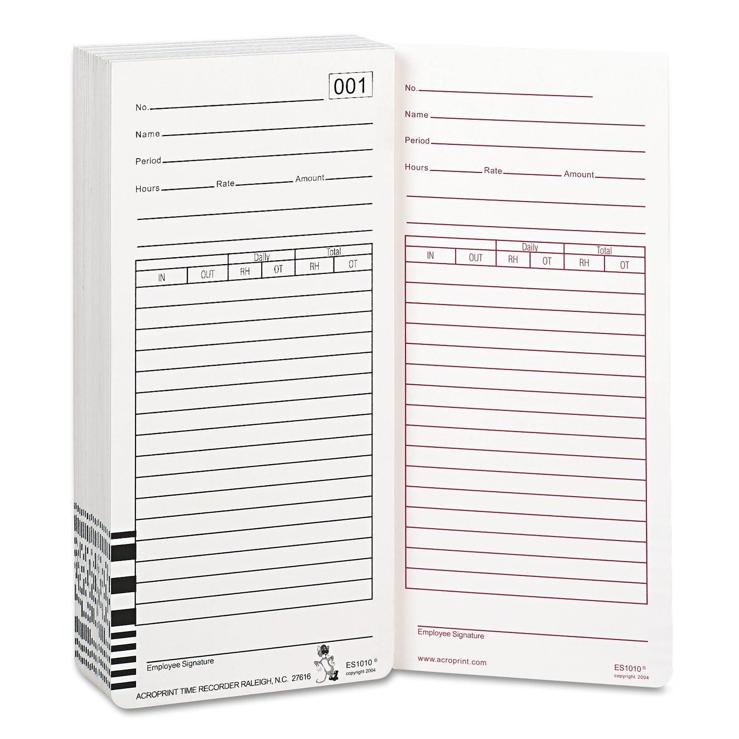 Time Clock Cards for Acroprint ES1000, Two Sides, 3.5 x 7, 100/Pack - 