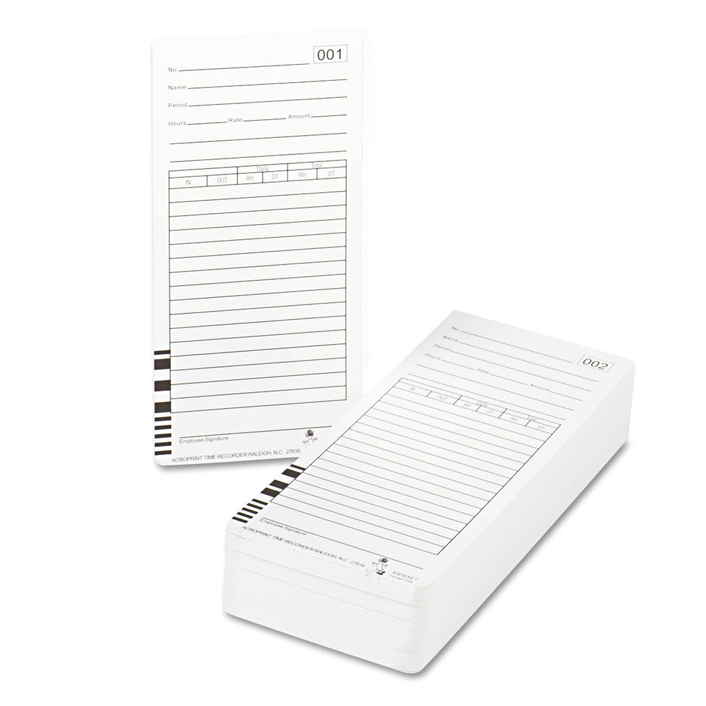 Time Clock Cards for Acroprint ES1000, Two Sides, 3.5 x 7, 100/Pack - 