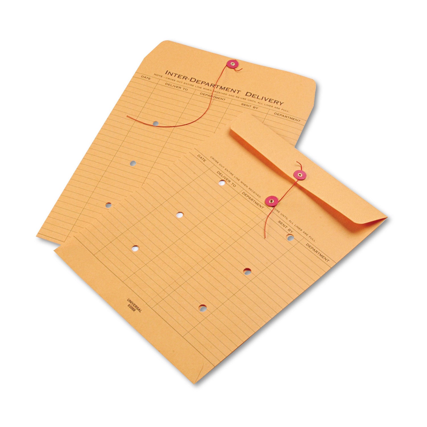 Light Brown Kraft String/Button Interoffice Envelope, #97, Two-Sided Five-Column Format, 10 x 13, Light Brown Kraft, 100/Box - 