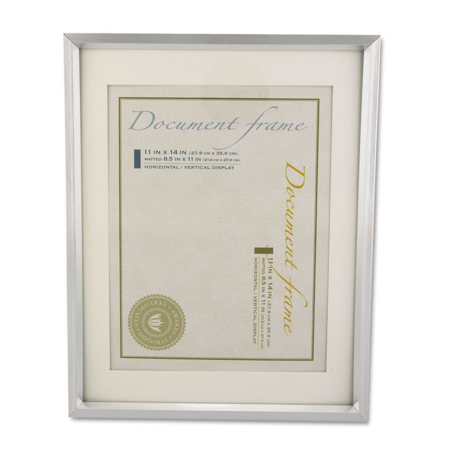 Plastic Document Frame with Mat, 11 x 14 and 8.5 x 11 Inserts, Metallic Silver - 