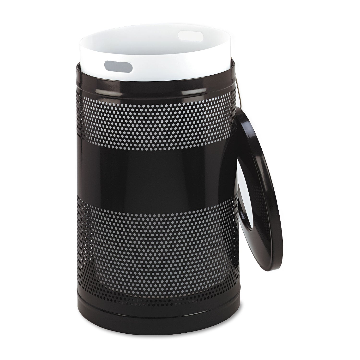 Classics Perforated Open Top Receptacle, 51 gal, Steel, Black - 