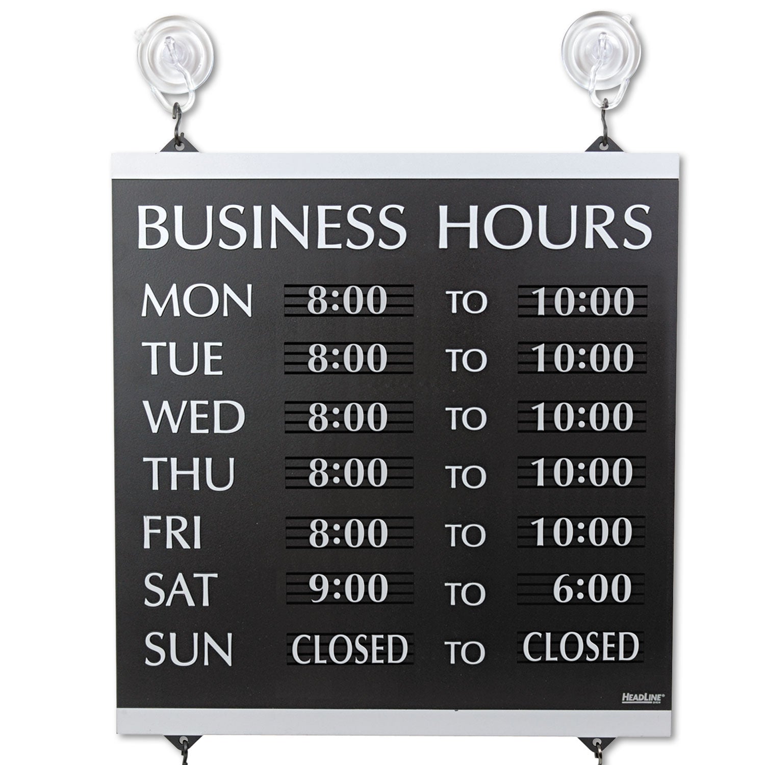 Century Series Business Hours Sign, Heavy-Duty Plastic, 13 x 14, Black - 