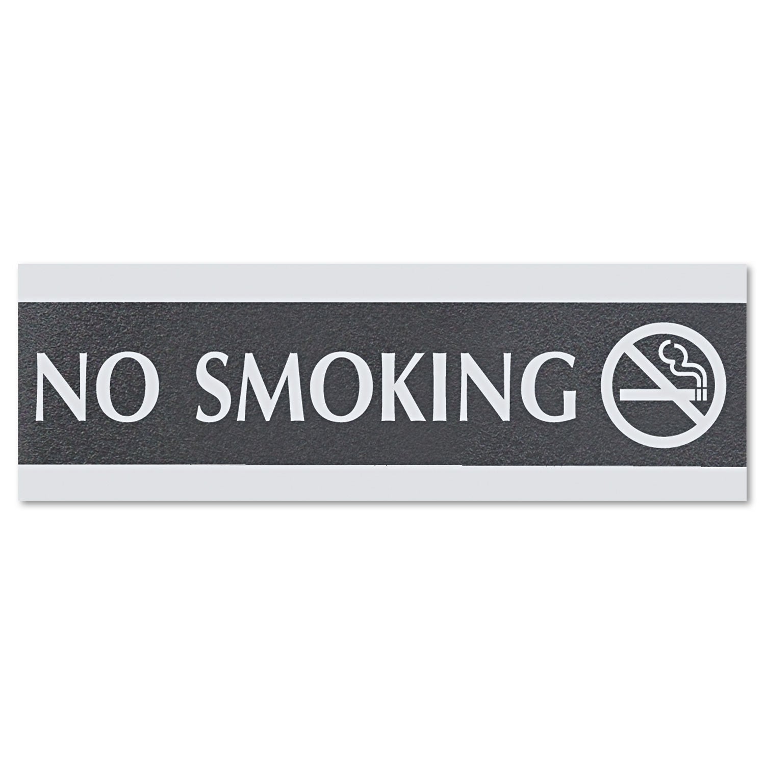 Century Series Office Sign, NO SMOKING, 9 x 3, Black/Silver - 