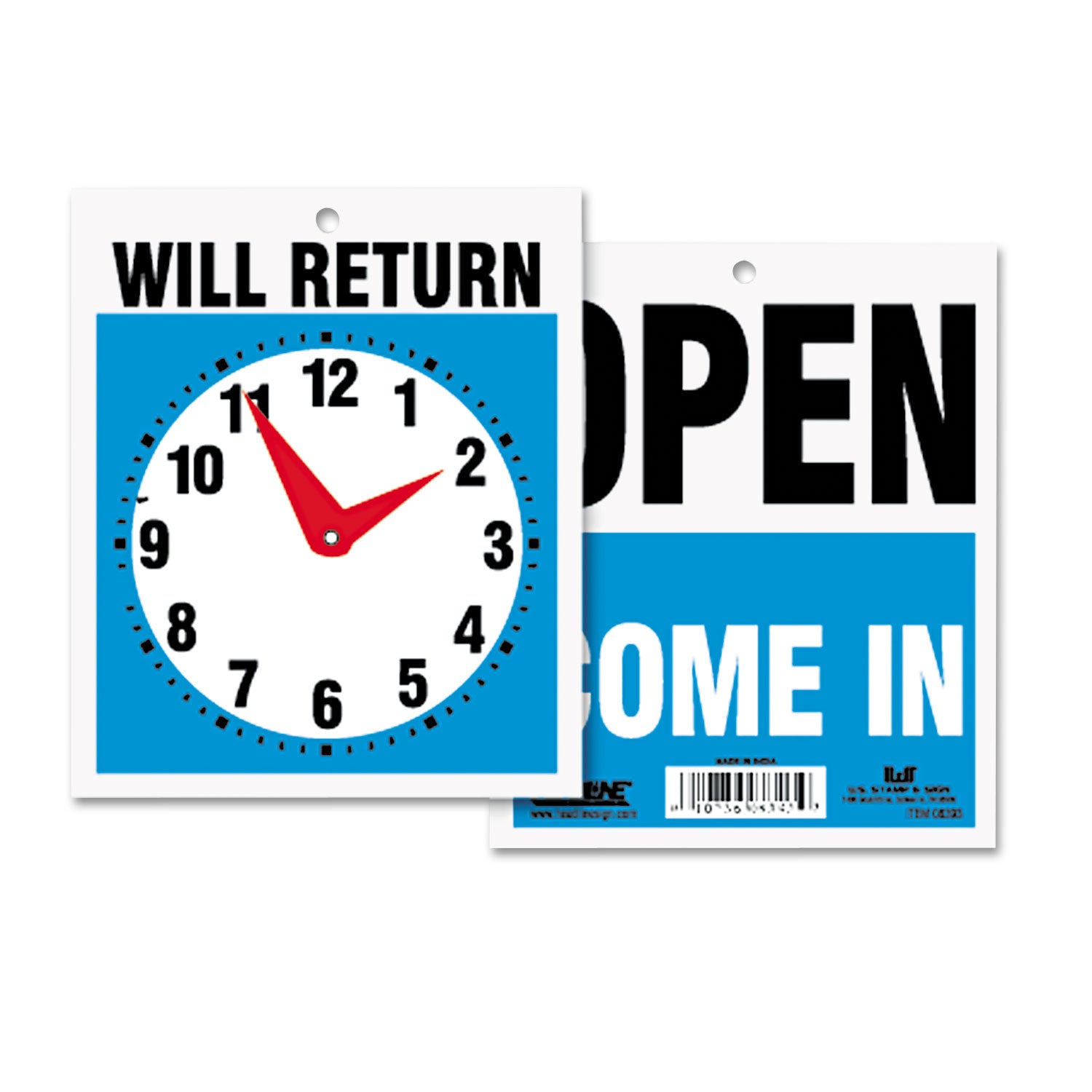 Double-Sided Open/Will Return Sign with Clock Hands, Plastic, 7.5 x 9 - 