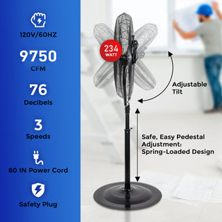 30 in. Black High Velocity Pedestal Fan, 3-Speed