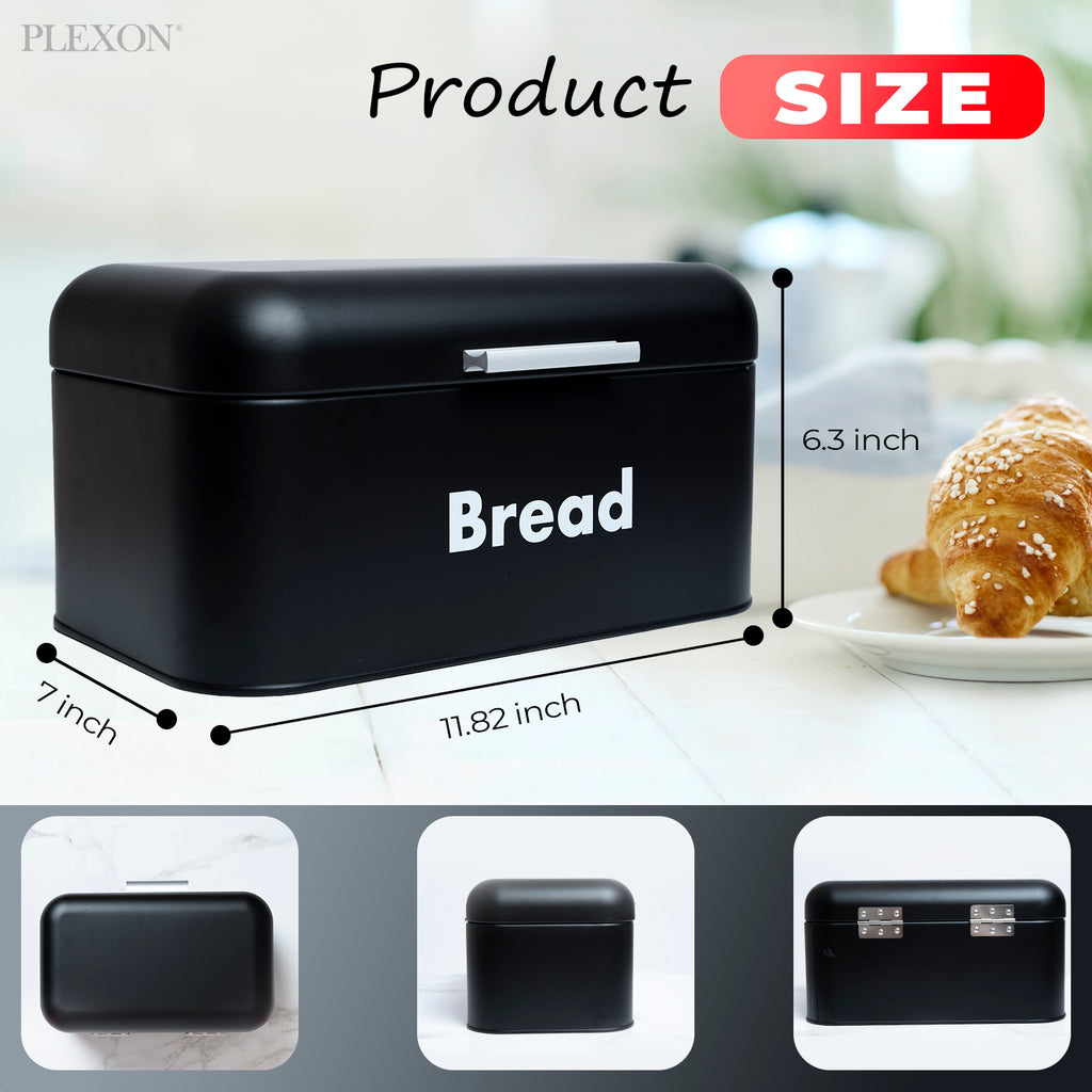Black Metal Bread Box with Lid, 11.8"