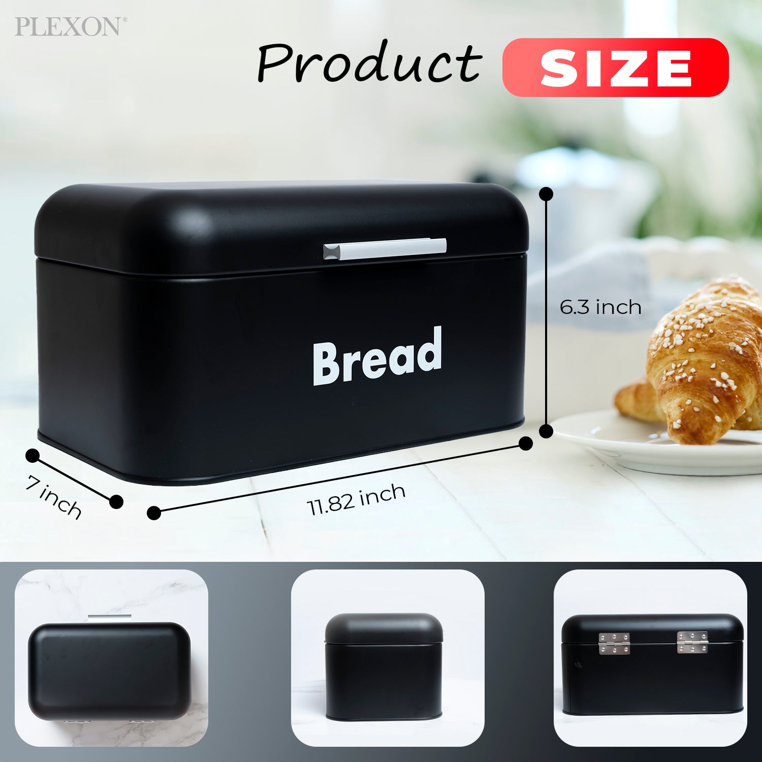 Black Metal Bread Box with Lid, 11.8"