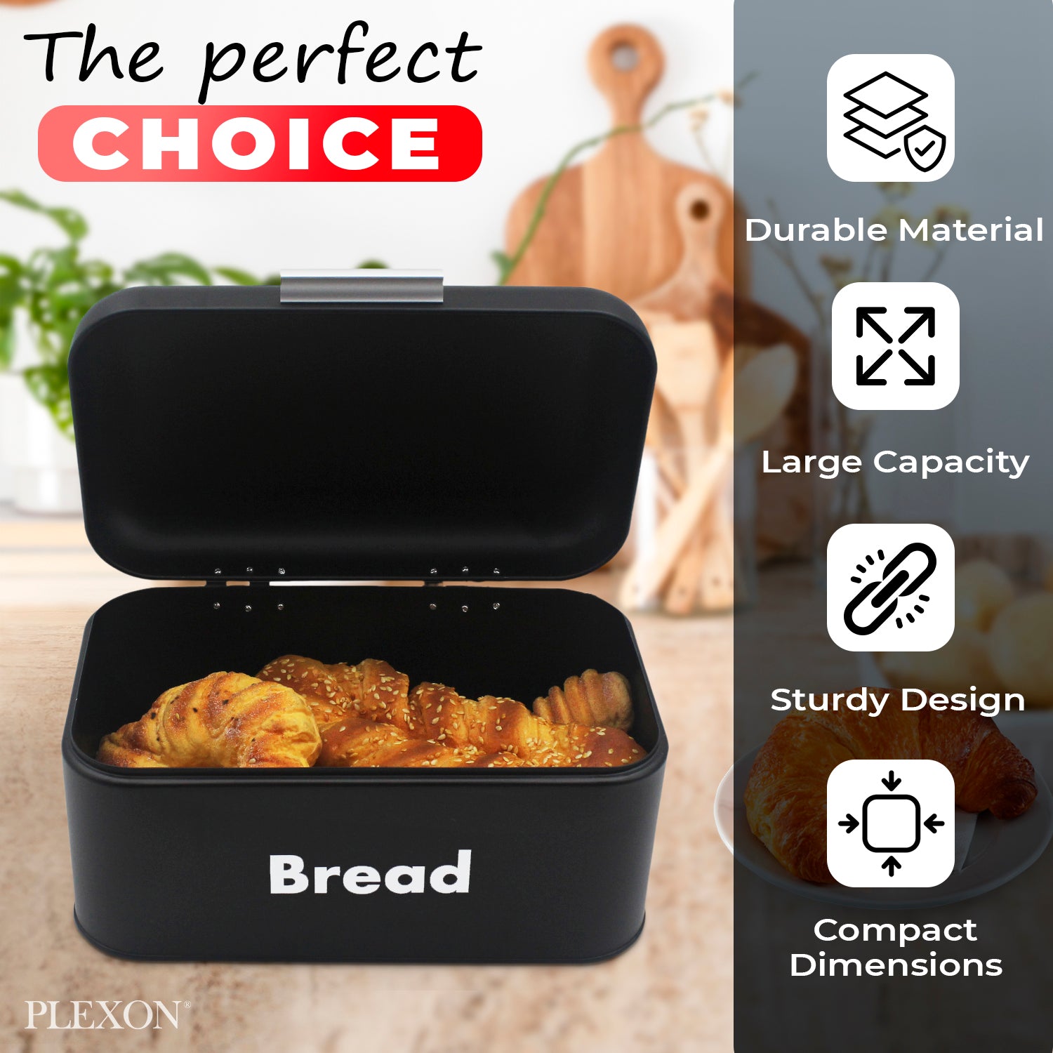 Black Metal Bread Box with Lid, 11.8"