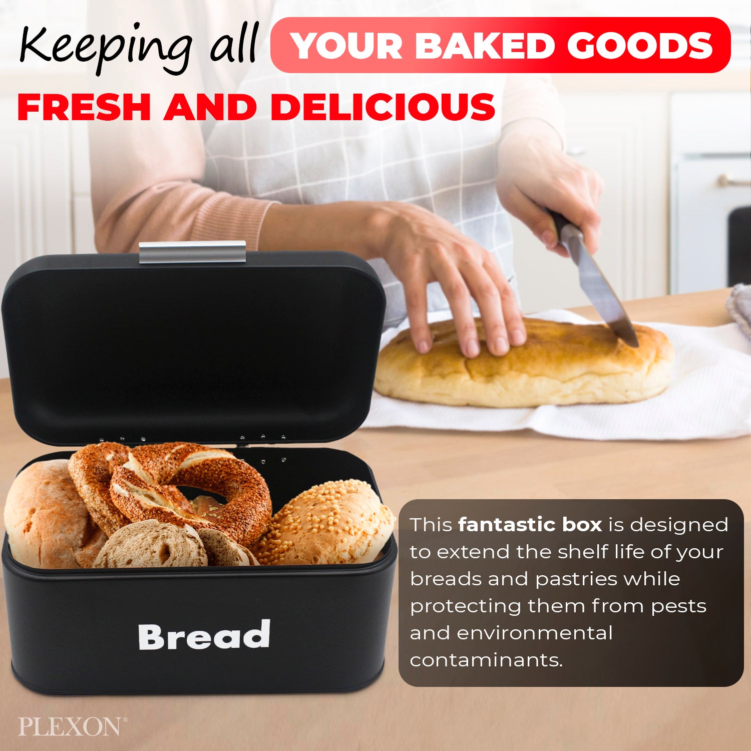 Black Metal Bread Box with Lid, 11.8"