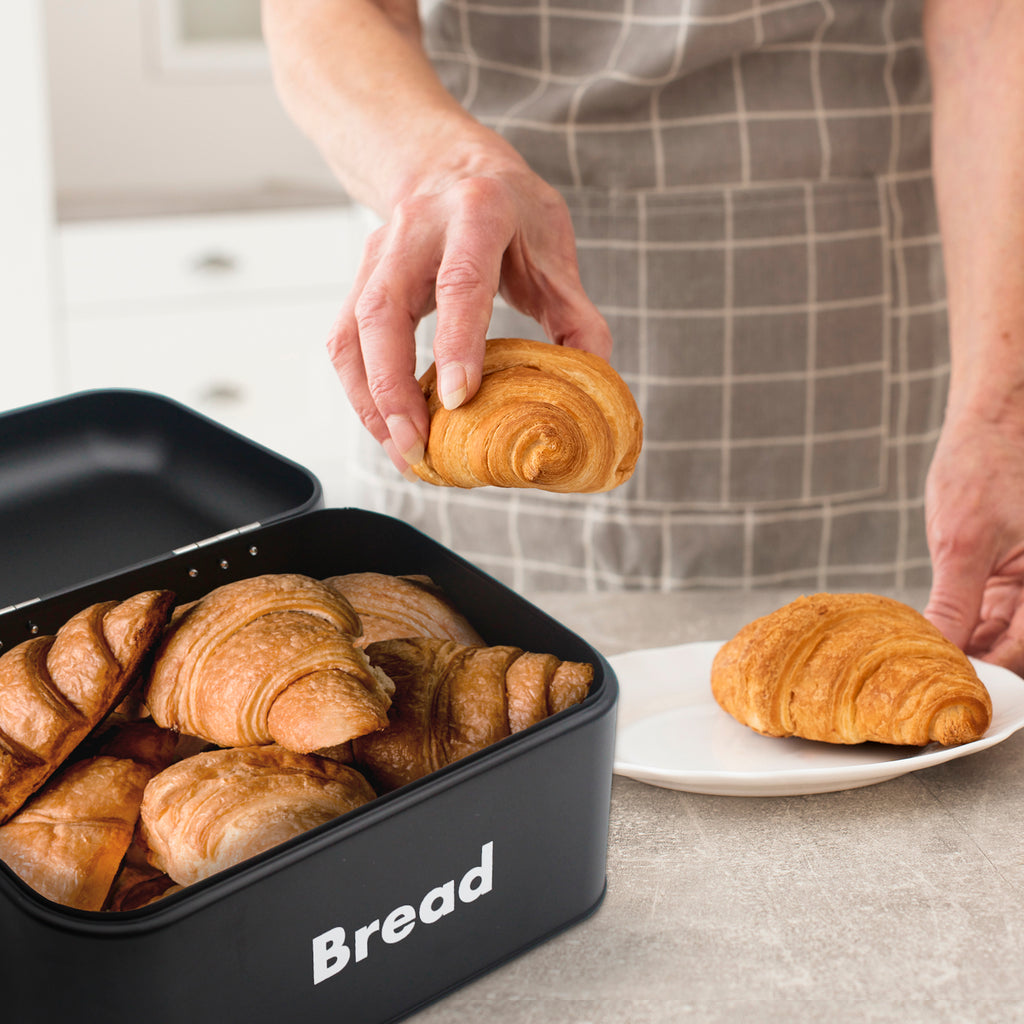 Black Metal Bread Box with Lid, 11.8"