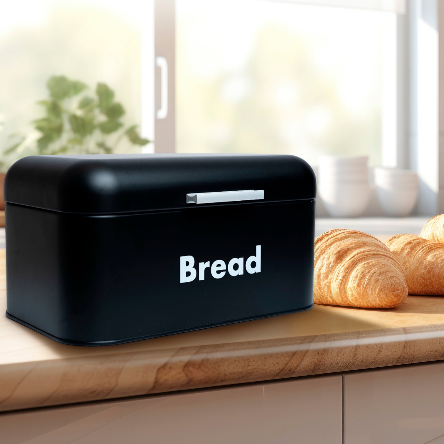 Black Metal Bread Box with Lid, 11.8"