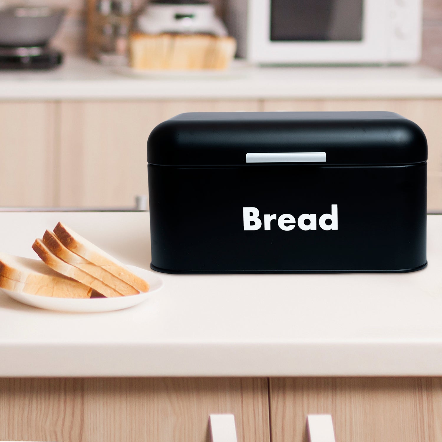 Black Metal Bread Box with Lid, 11.8"