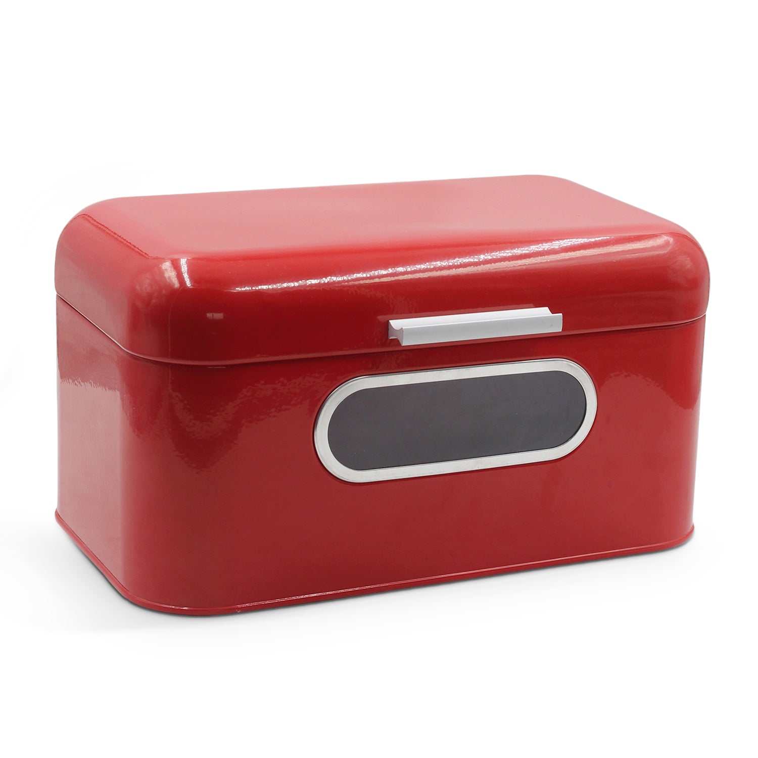 Red Metal Bread Box with Lid and Transparent Window, 11.8"