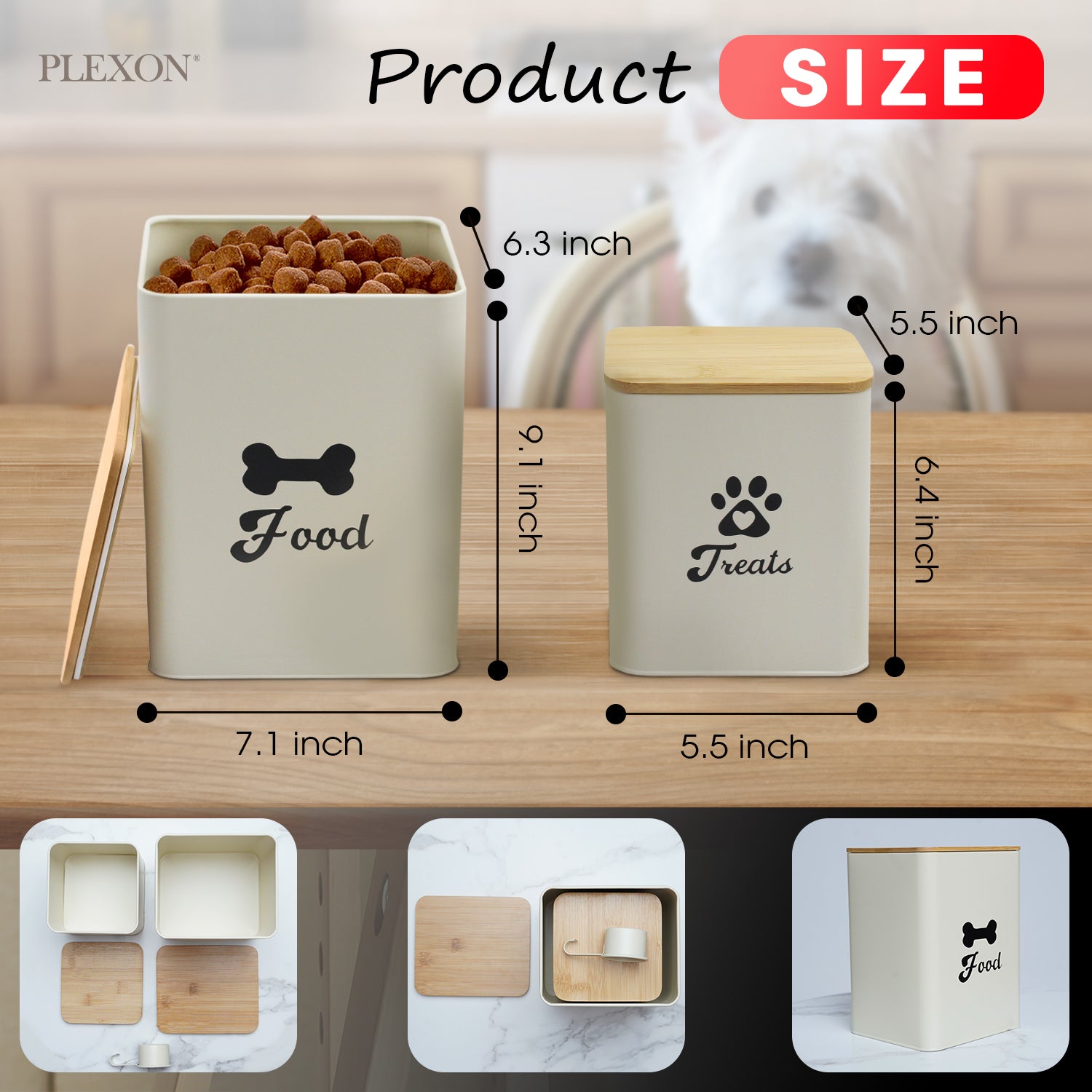 2-piece Beige Pet Food Storage Canister Set with Spoon and Wood Lids