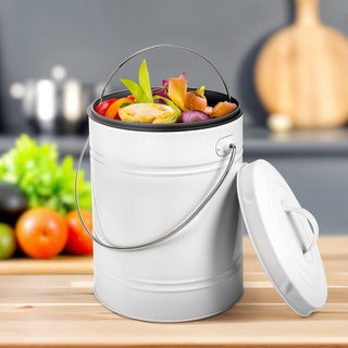 White Metal Compost Bucket with Airflow Lid