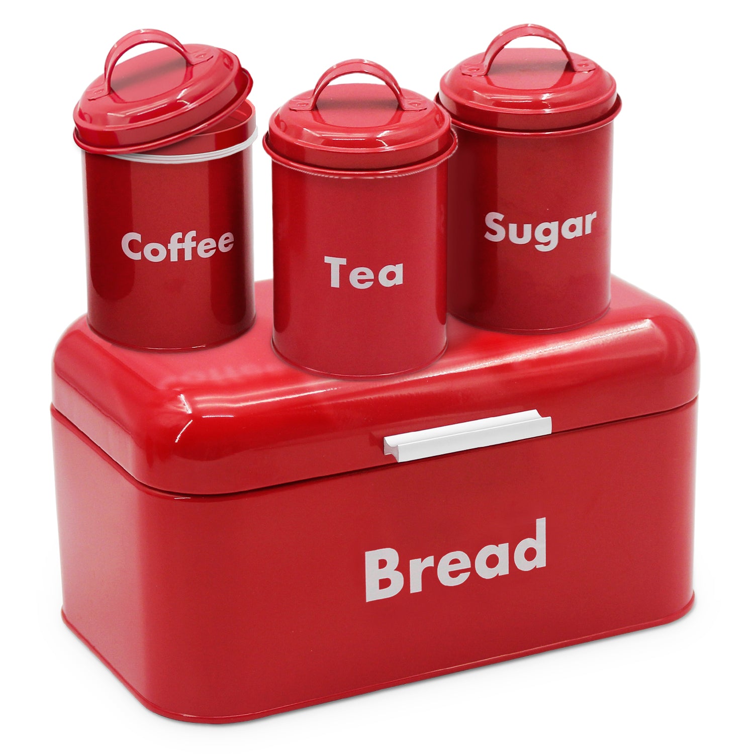 4-piece Red Metal Bread Box Set with Lids