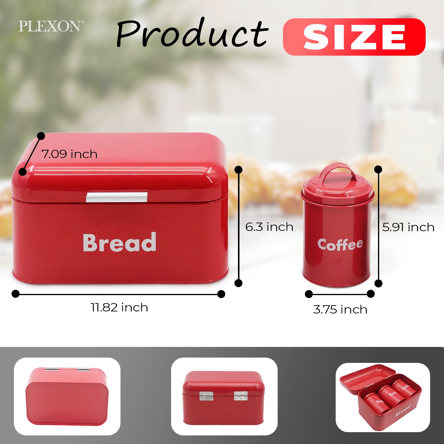 4-piece Red Metal Bread Box Set with Lids