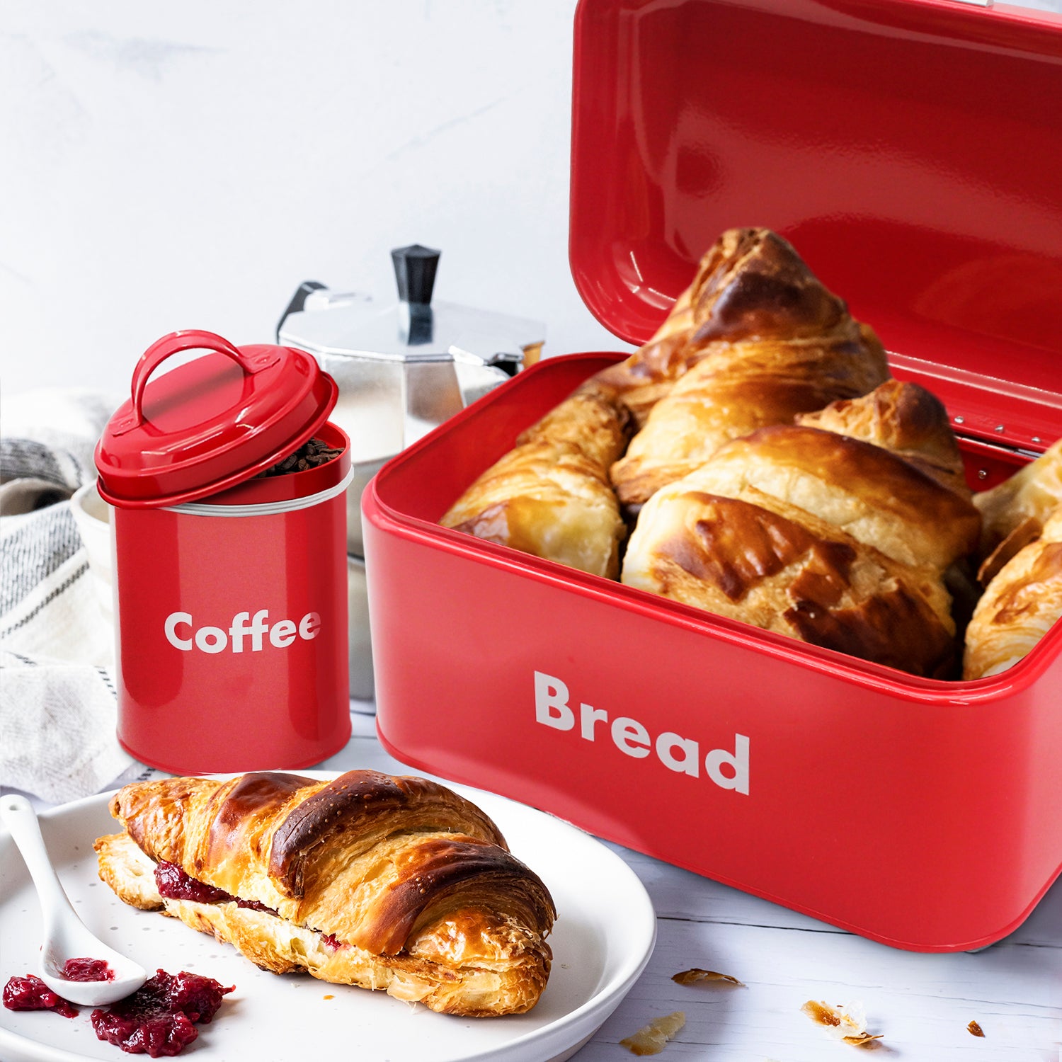 4-piece Red Metal Bread Box Set with Lids