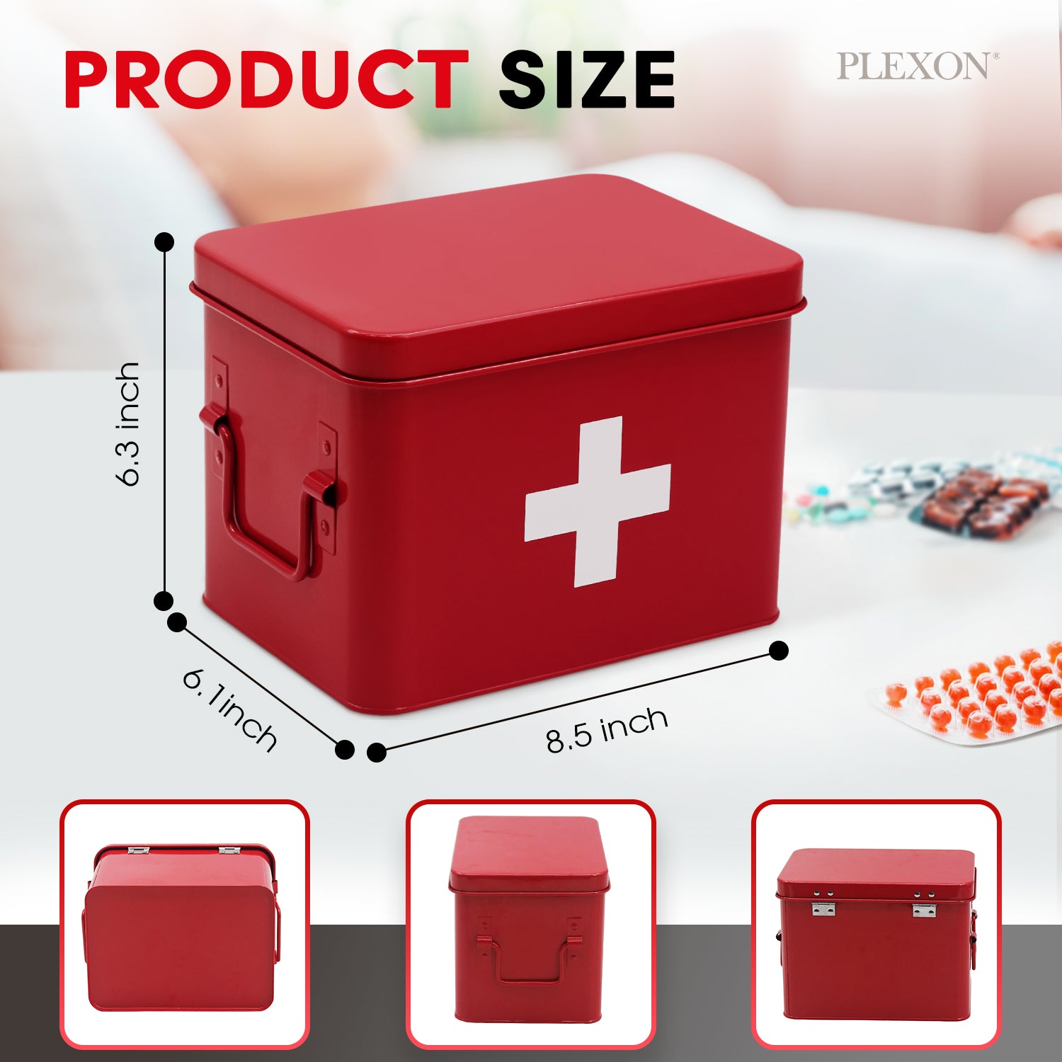 Red First Aid Medicine Chest, 9"