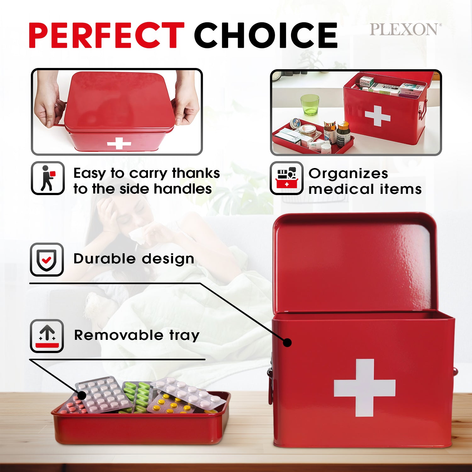 Red First Aid Medicine Chest, 9"