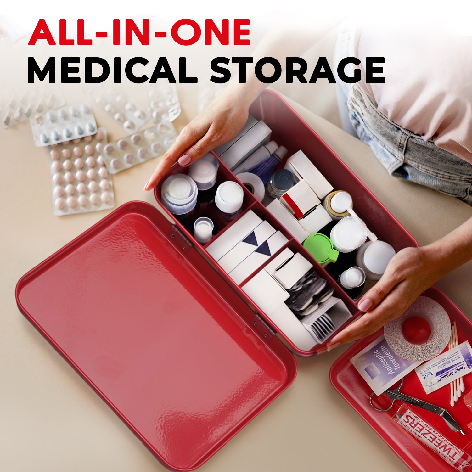 Red First Aid Medicine Chest, 9"