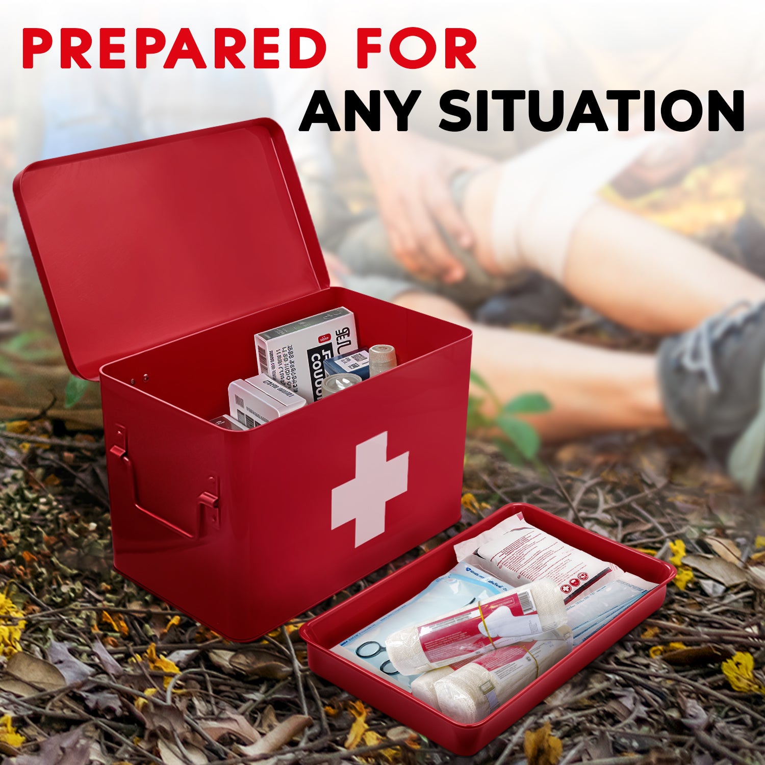 Red First Aid Medicine Chest, 9"