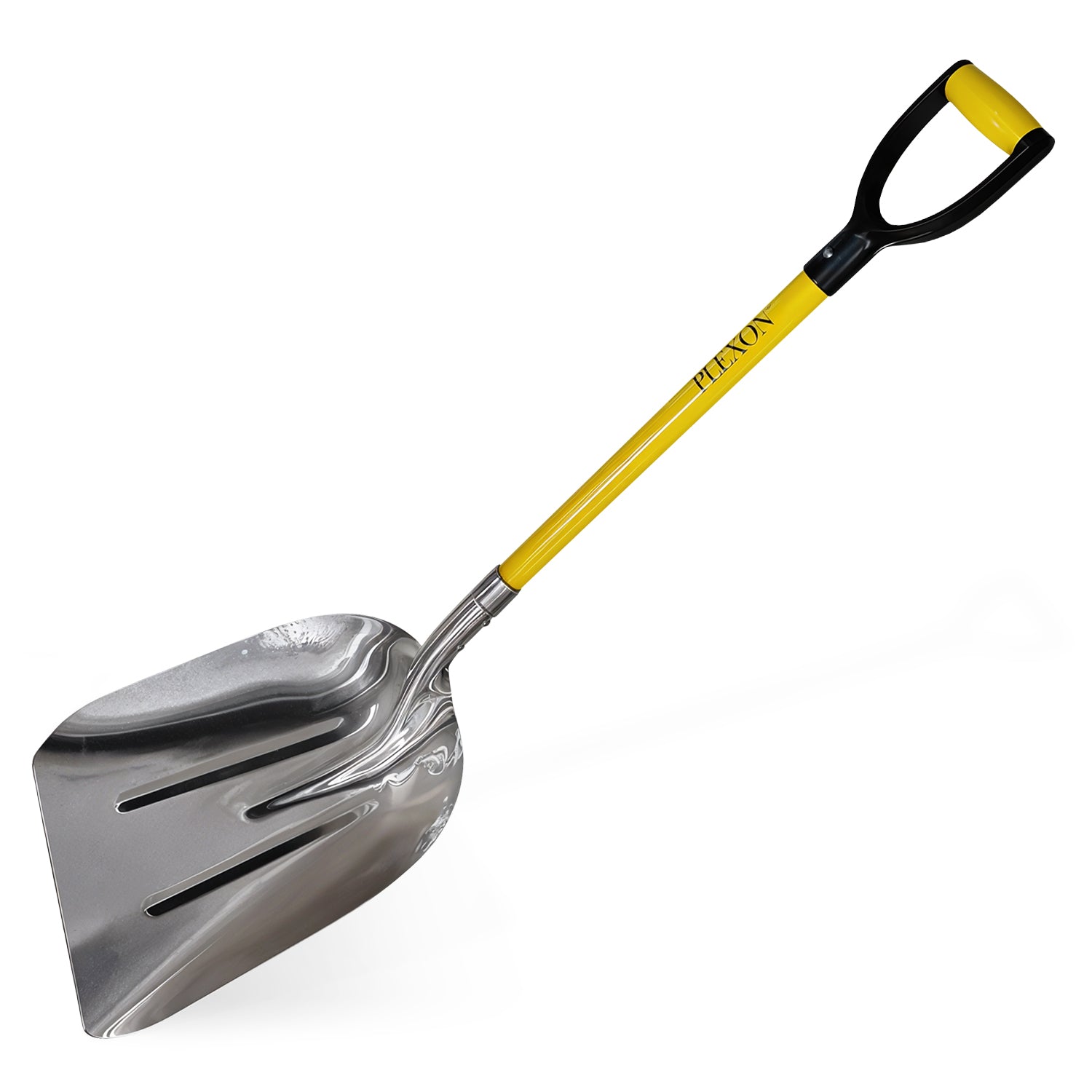 48" 15 Inch Aluminum Snow Scoop with Fiberglass Handle & Plastic D-Grip, Yellow