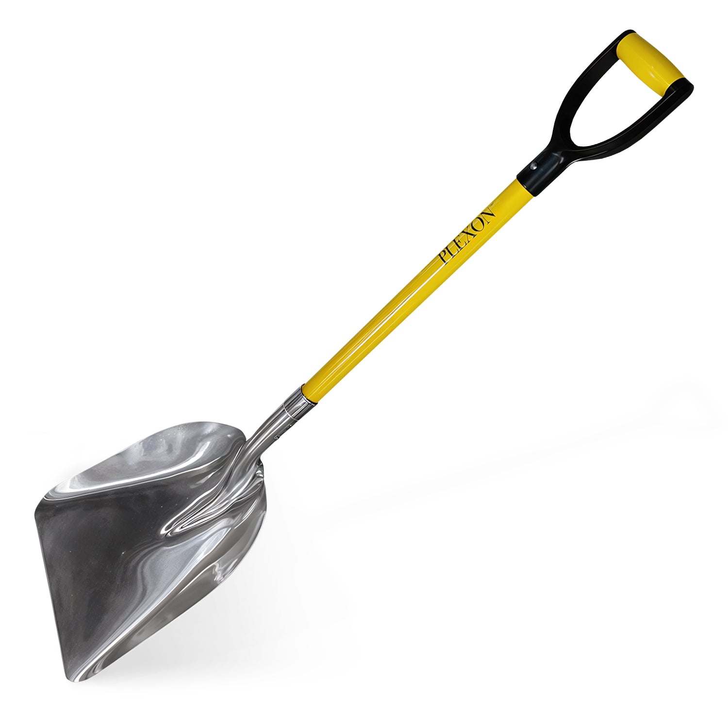 48" 12 Inch Aluminum Snow Scoop with Fiberglass Handle & Plastic D-Grip, Yellow