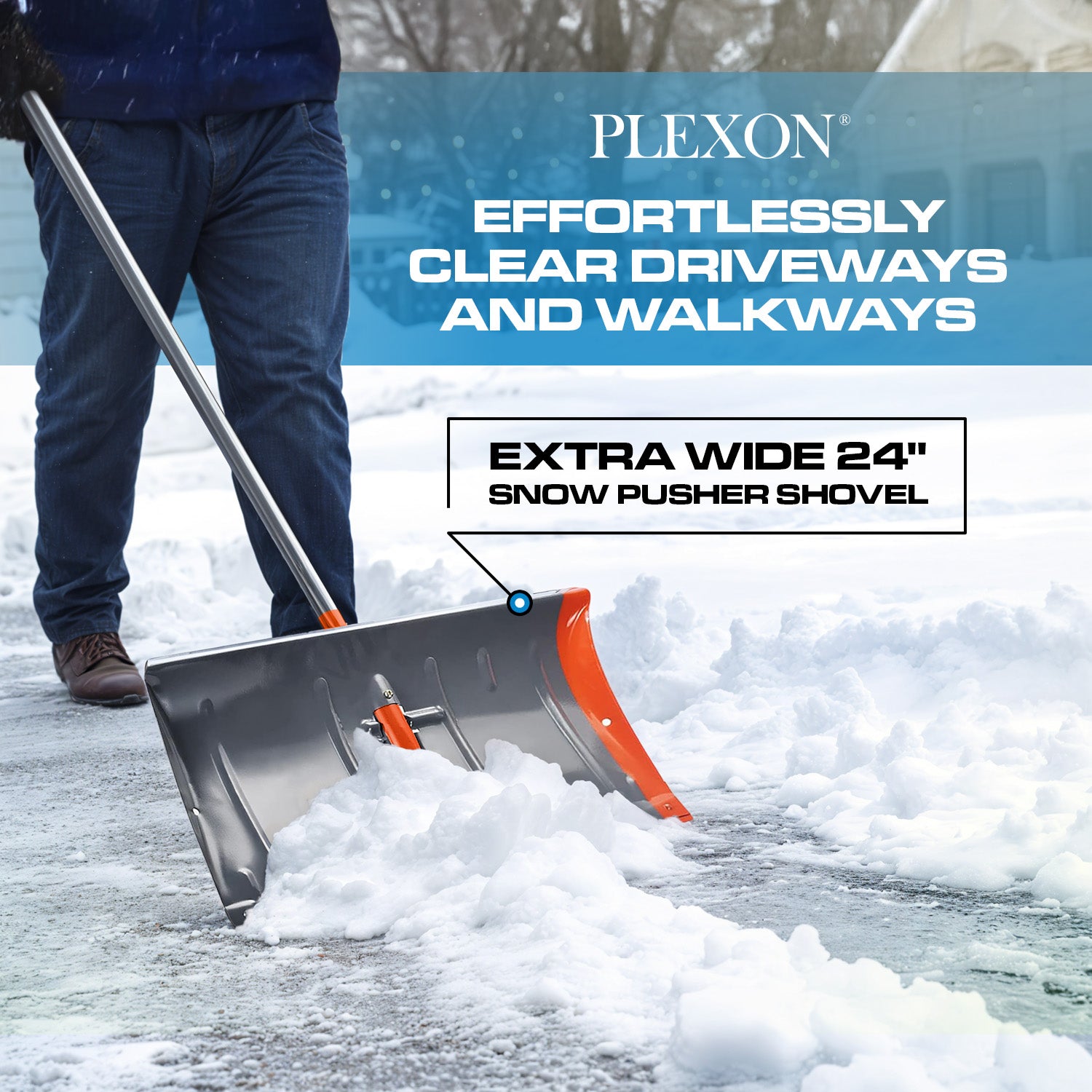 60" Snow Pusher with Metal Handle, 24" Wide Blade