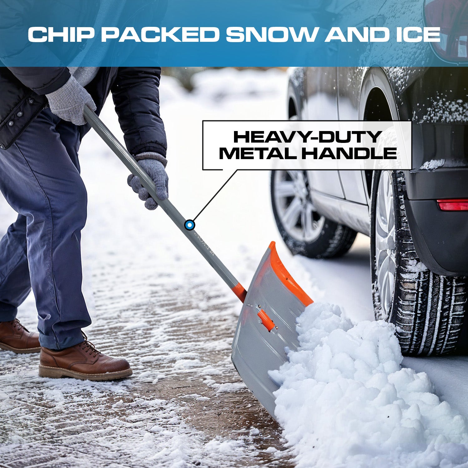 60" Snow Pusher with Metal Handle, 24" Wide Blade