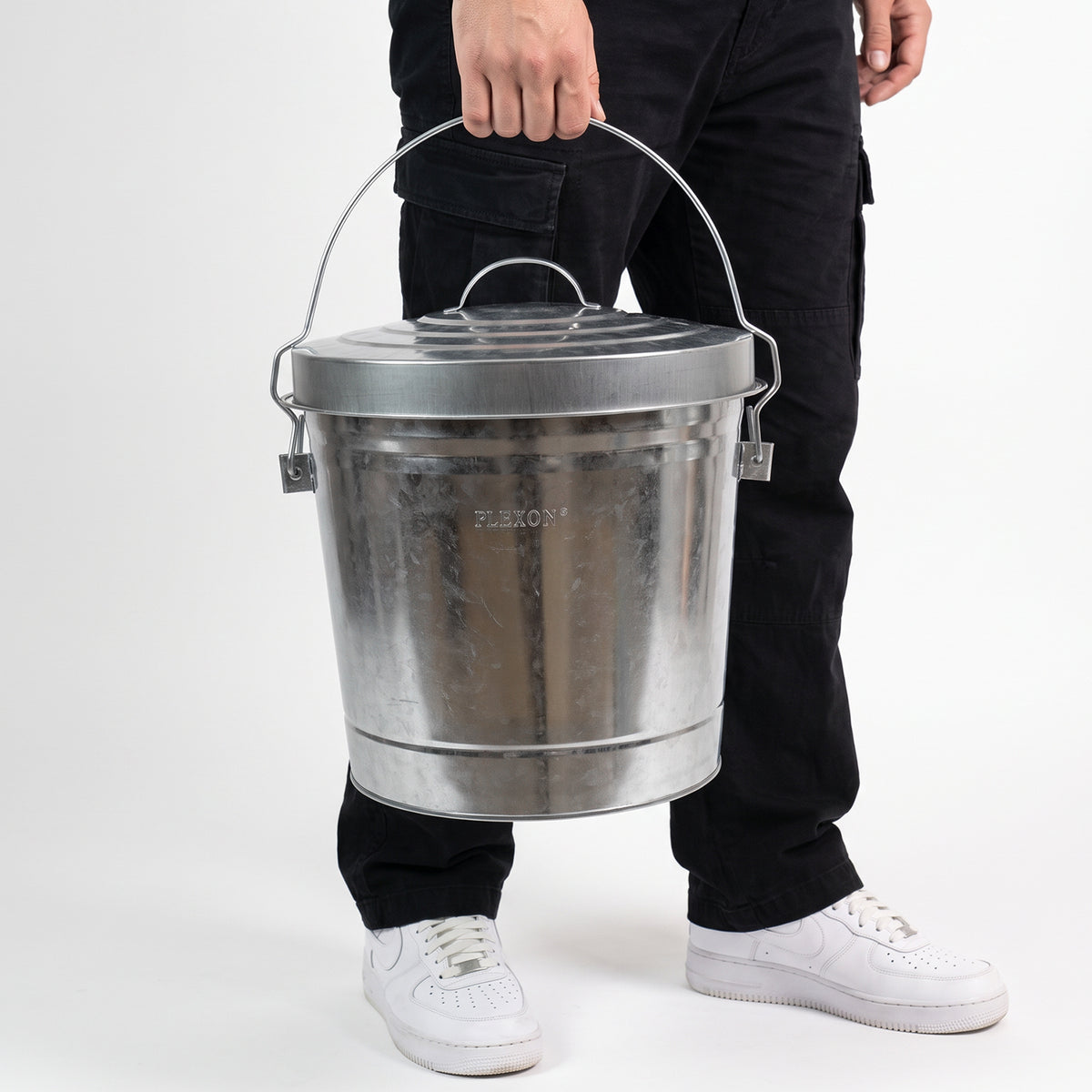6-Gallon Galvanized Steel Round Fire Resistant Trash Can with Lid