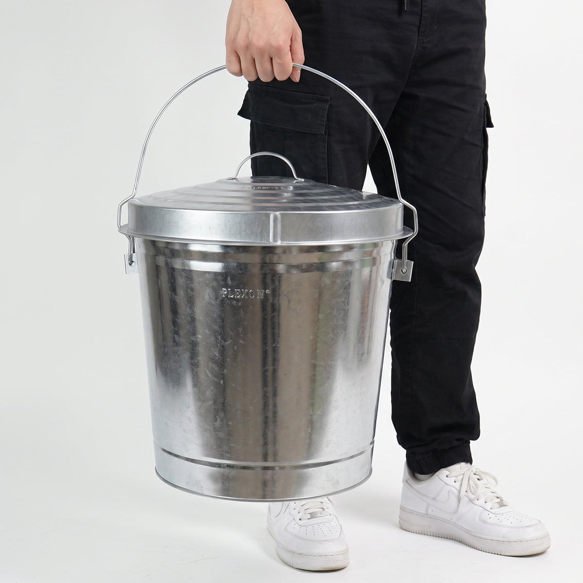 10-Gallon Galvanized Steel Round Fire Resistant Trash Can with Lid