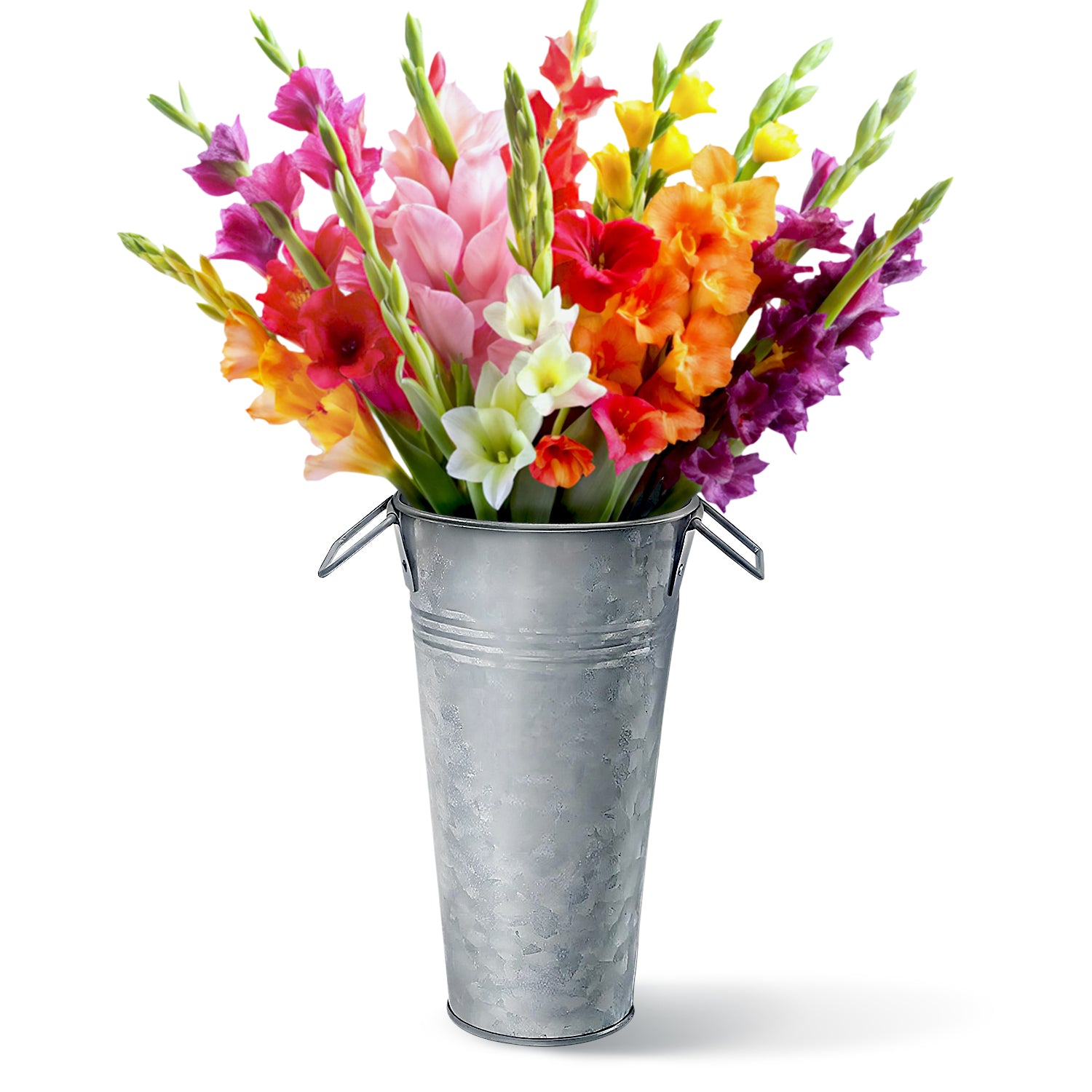 9 in Galvanized Metal Flower Vase with Handels