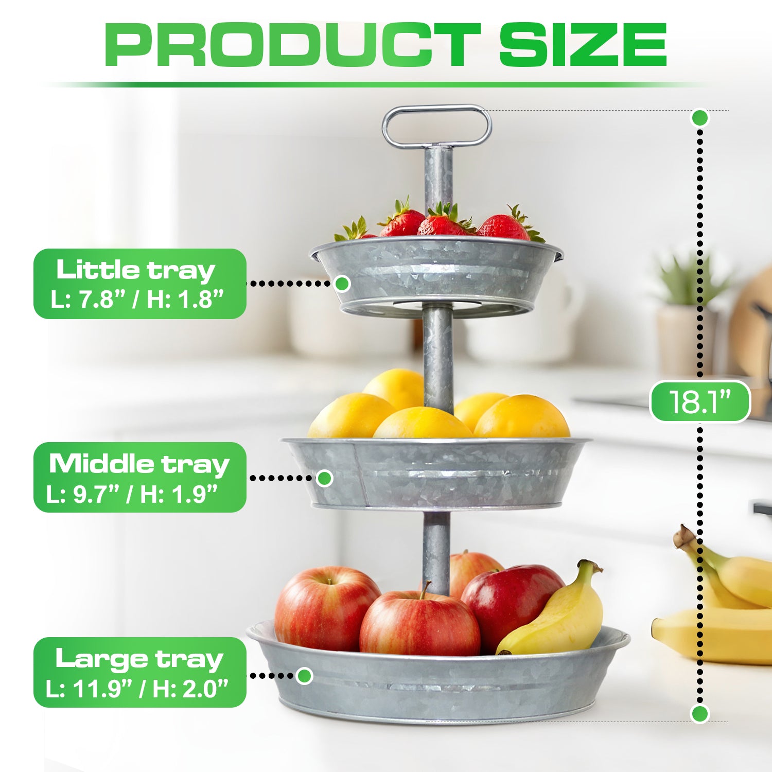 3 Tier Galvanized Metal Round Serving Tray with Slanted Sides