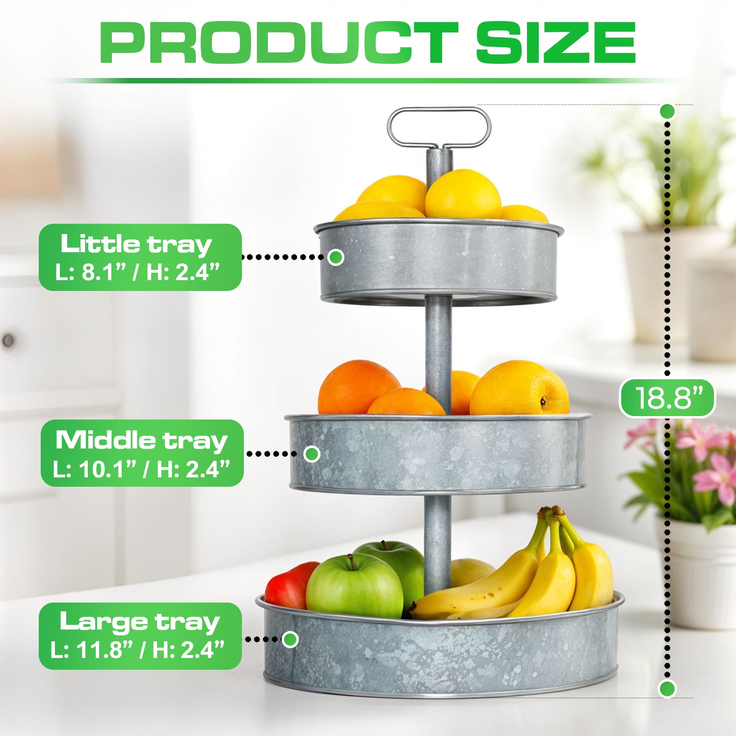 3 Tier Galvanized Metal Round Serving Tray