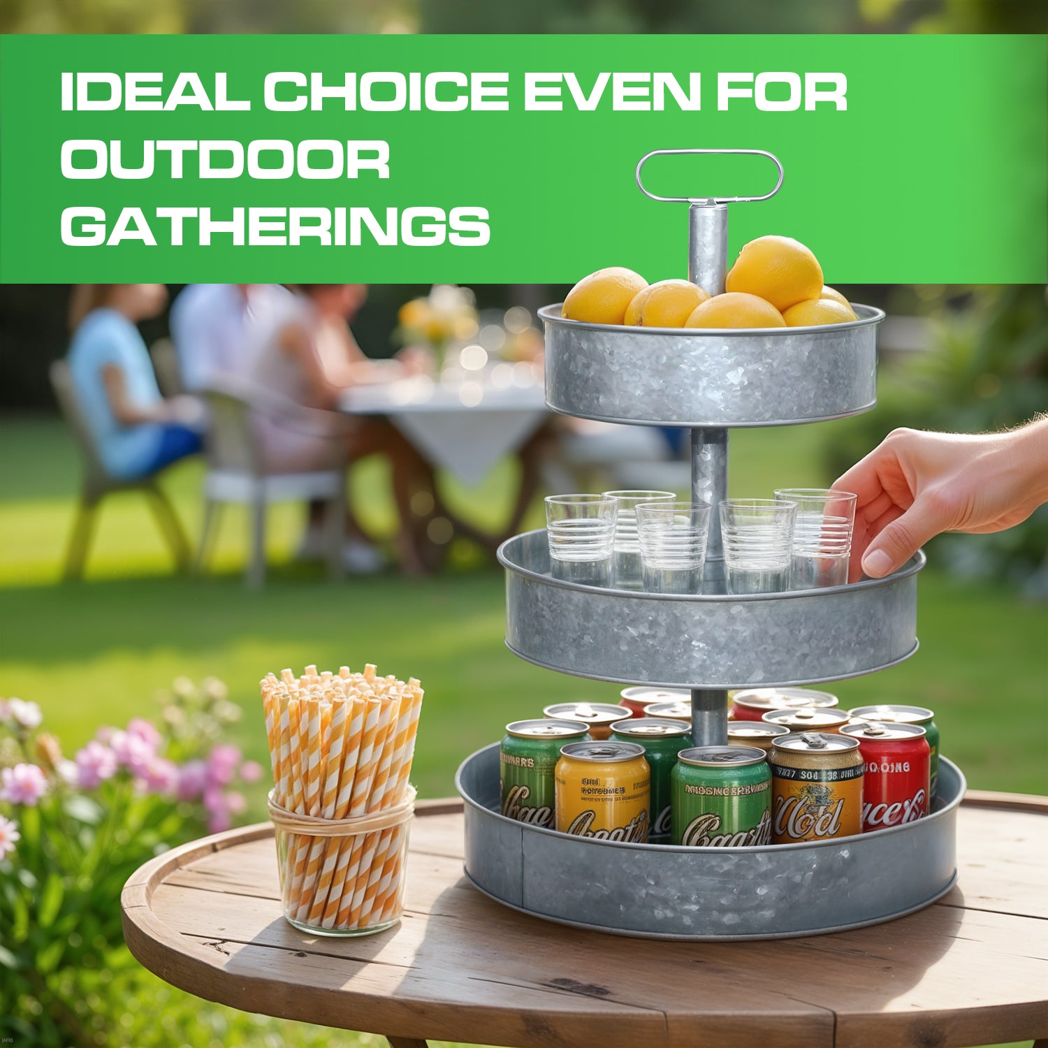 3 Tier Galvanized Metal Round Serving Tray