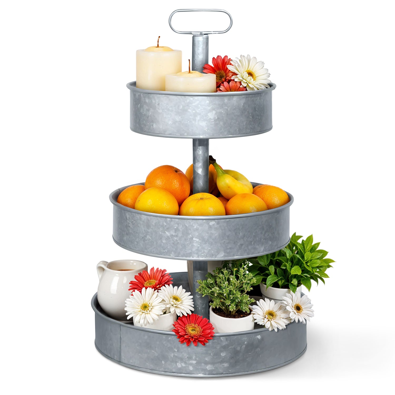 3 Tier Galvanized Metal Round Serving Tray