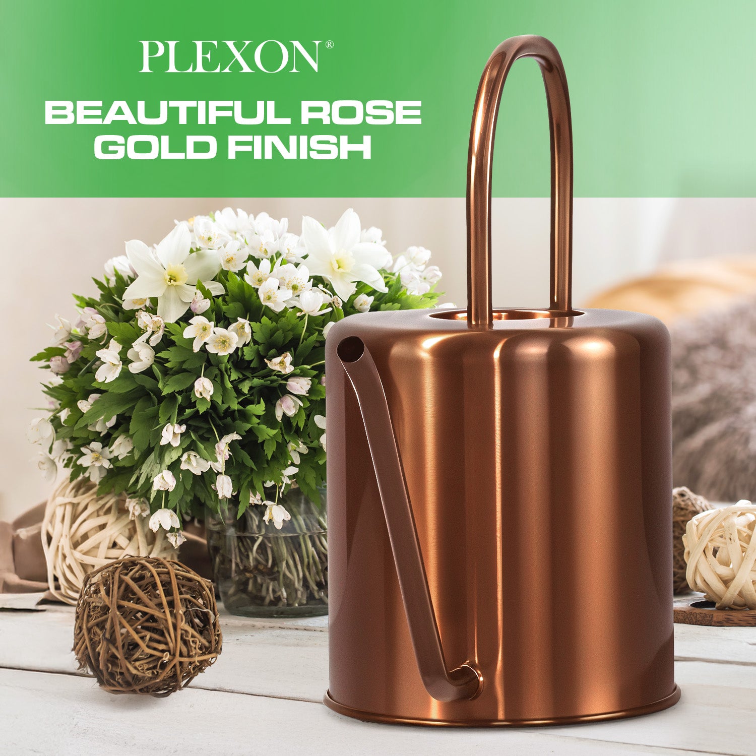 68 oz Rose Gold Stainless Steel Watering Can with Long Spout