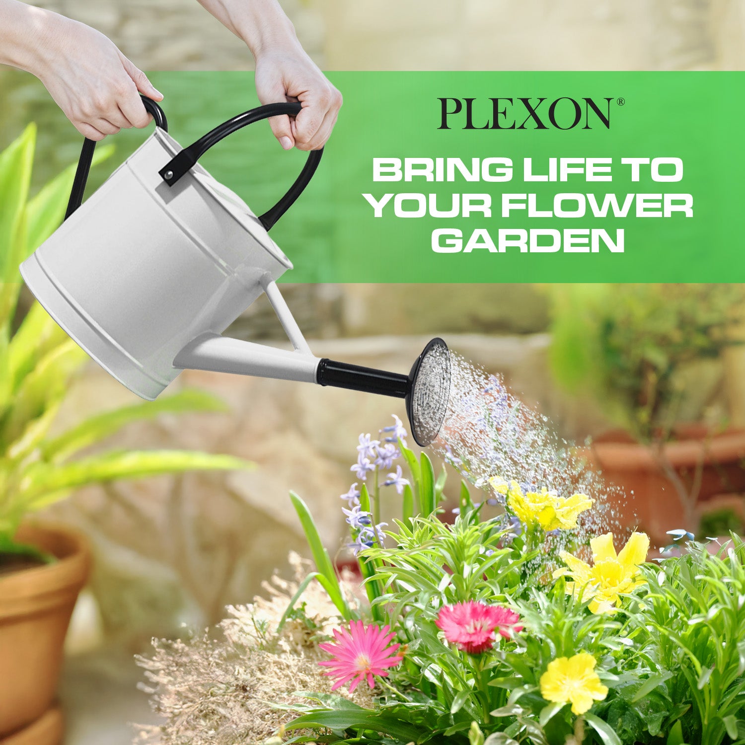 1.5 Gallon White Metal Watering Can with Black Handle and Spout