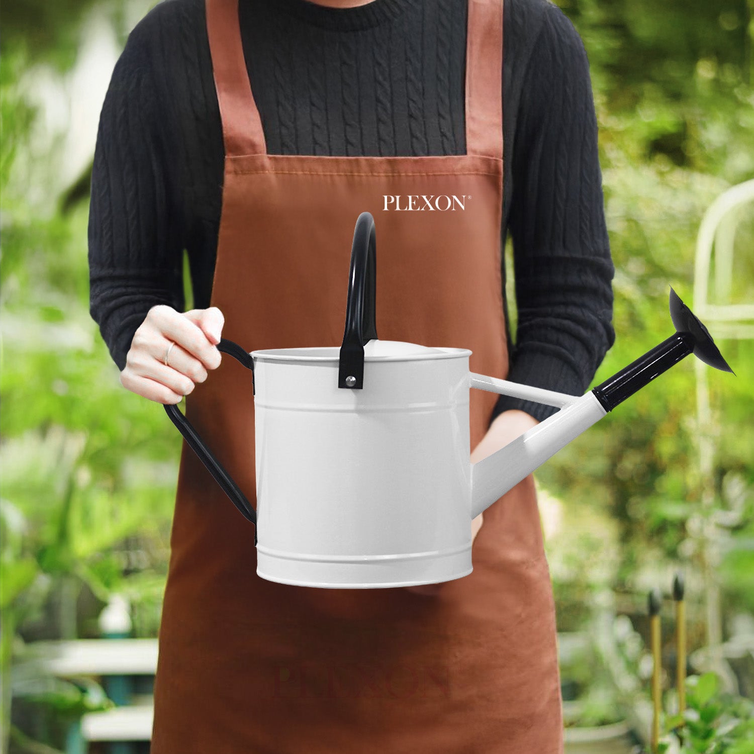 1 Gallon White Metal Watering Can with Black Handle and Spout