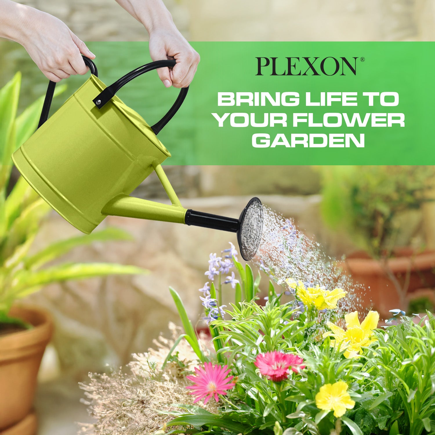 1 Gallon Green Metal Watering Can with Black Handle and Spout