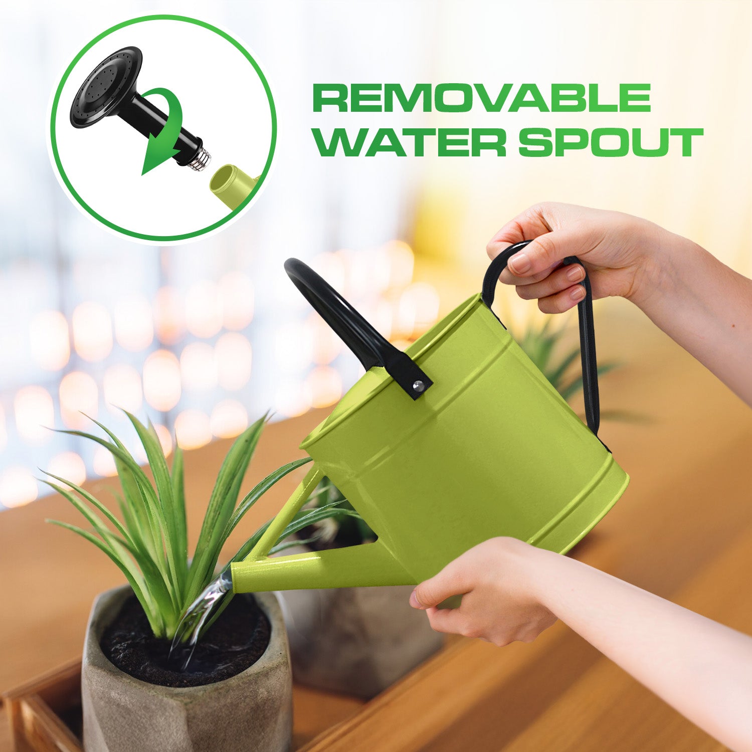 1.5 Gallon Green Metal Watering Can with Black Handle and Spout