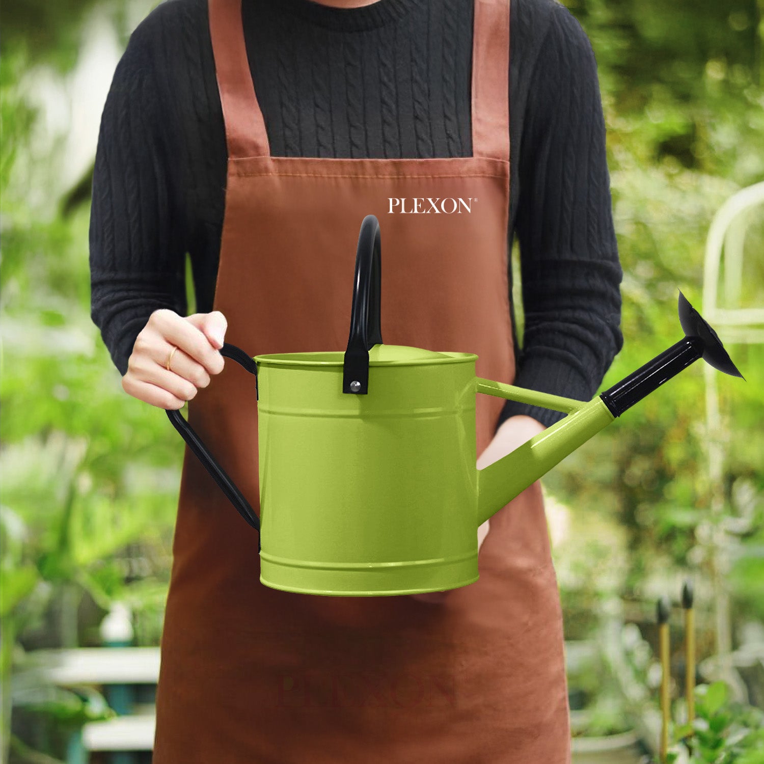 1.5 Gallon Green Metal Watering Can with Black Handle and Spout