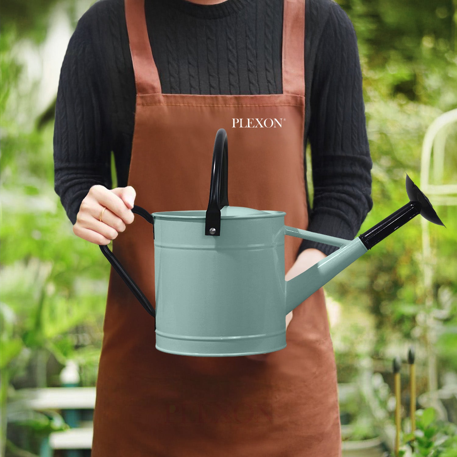 1 Gallon Light Blue Metal Watering Can with Black Handle and Spout