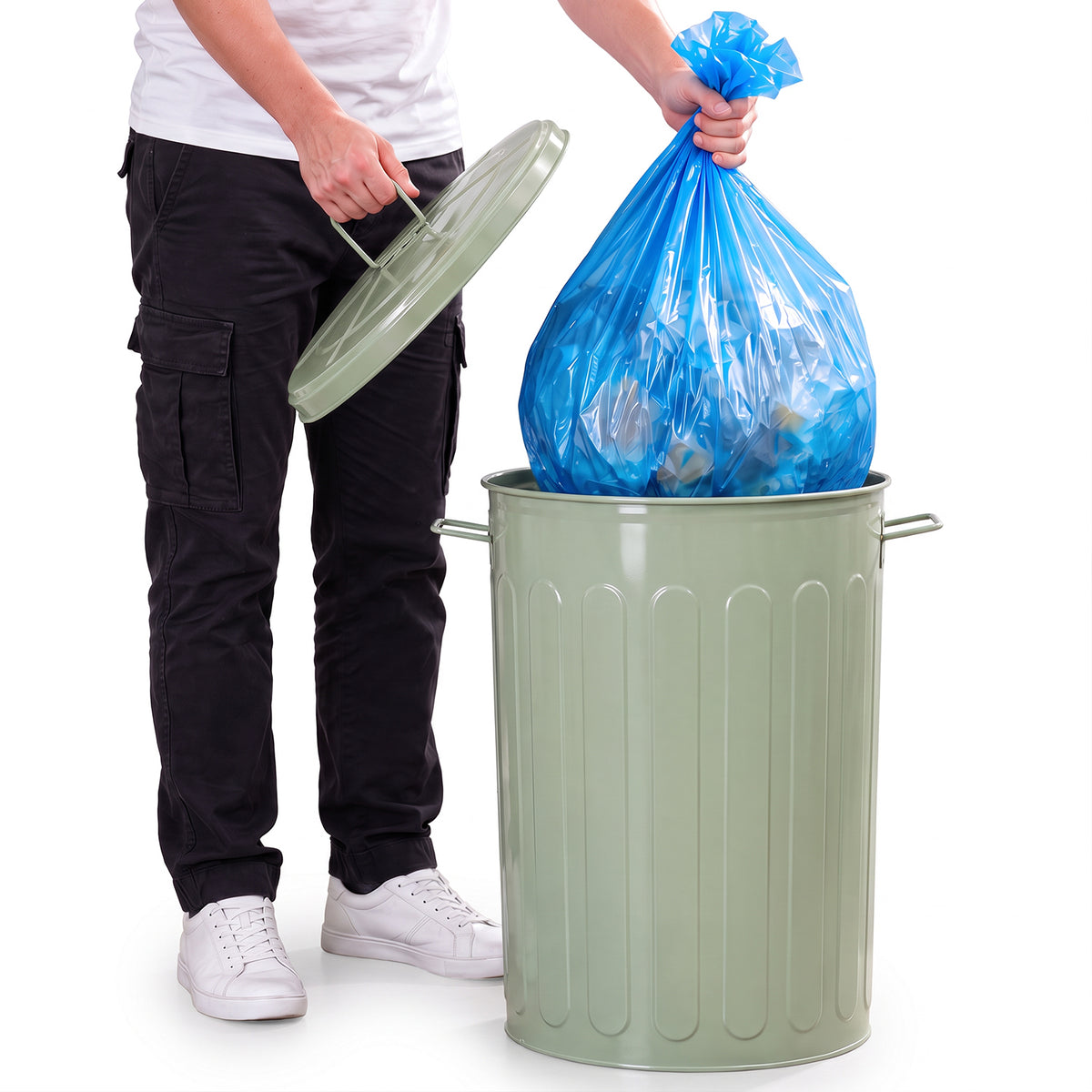 20-Gallon Green Galvanized Steel Round Trash Can with Lid