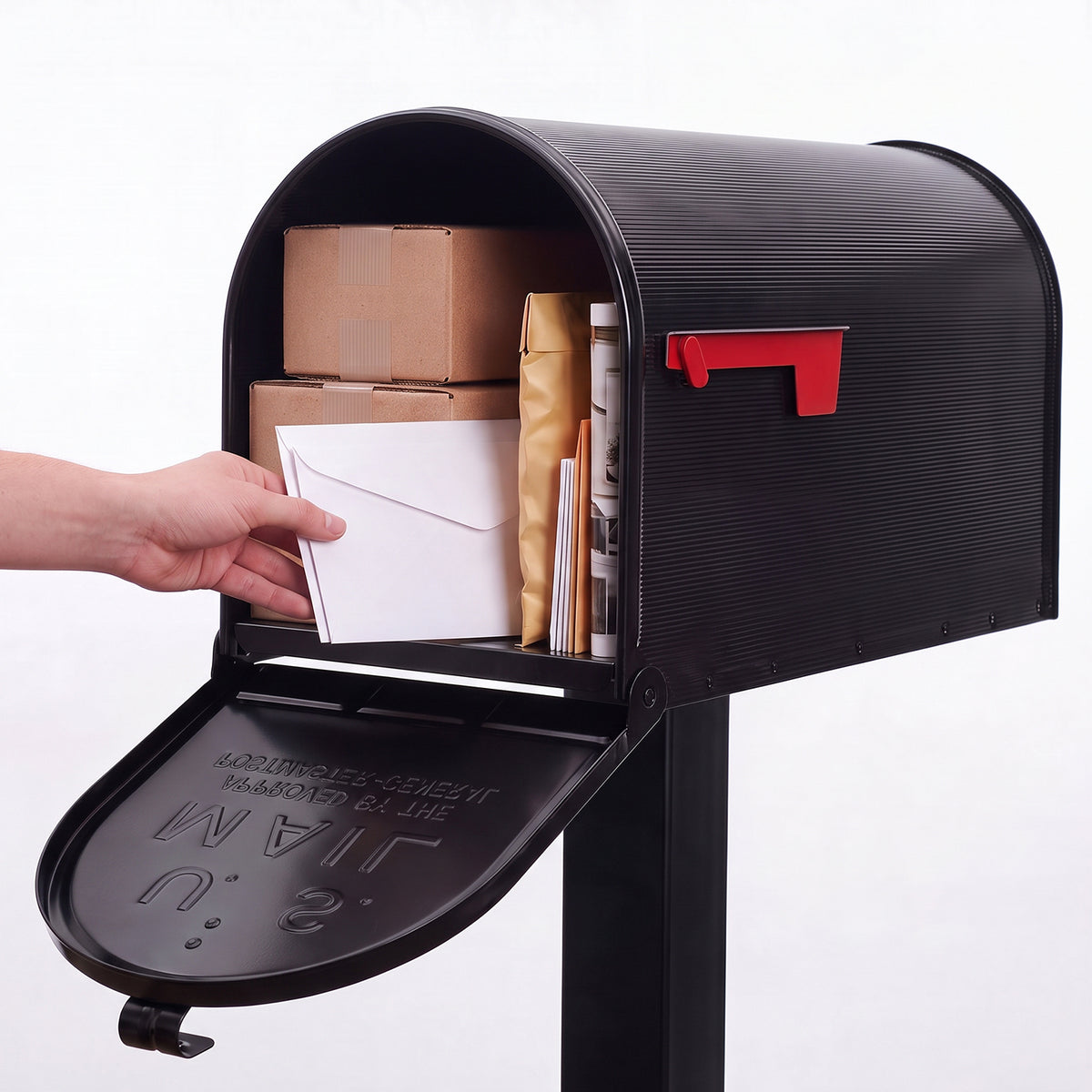 Plexon Jumbo Size Rural Mailbox, 3175 cu-in Capacity, Galvanized Steel, Powder-Coated, 15 in. H x 11.69 in. W x 24.82 in. L (Black, Extra Large)
