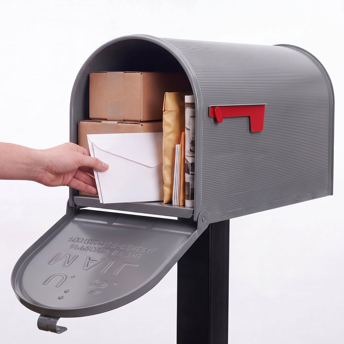 Plexon Gray Jumbo Size Rural Mailbox, 3175 cu-in Capacity, Galvanized Steel, Powder-Coated, 15 in. H x 11.69 in. W x 24.82 in. L